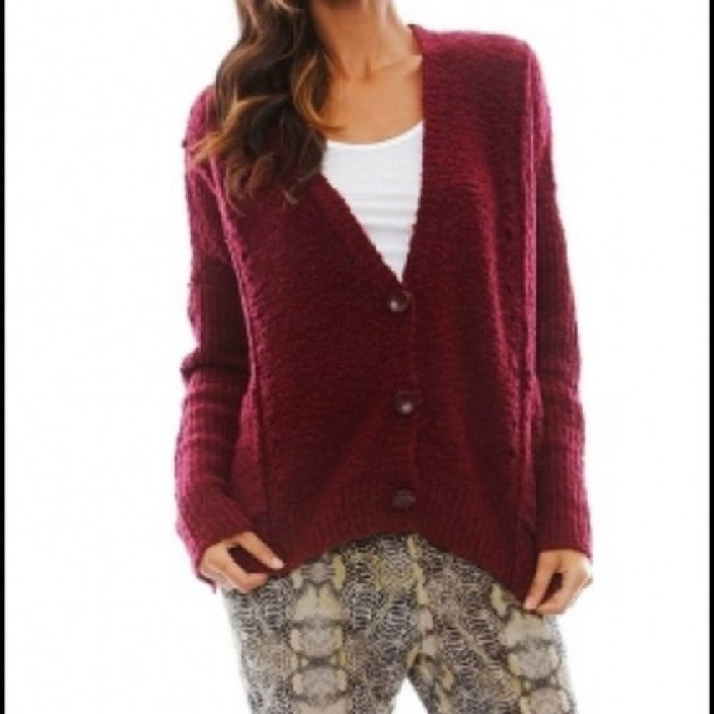 Free People Oversized Maroon Cardigan xs